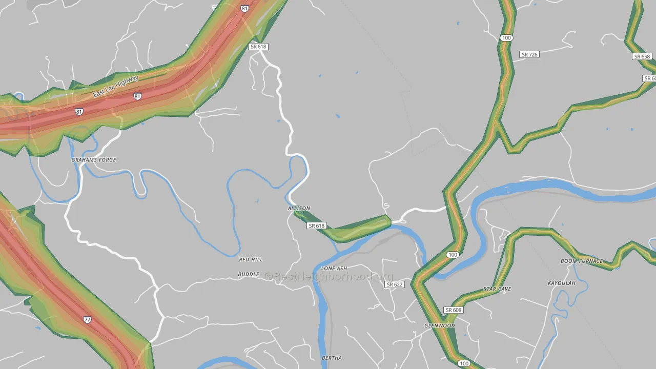 Grahams Forge, VA Map of Noise Levels in Grahams Forge