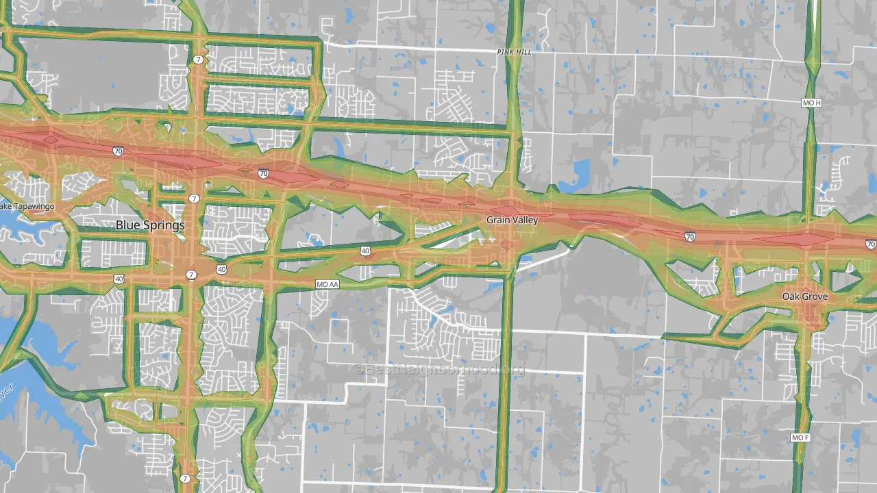 Grain Valley, MO Map of Noise Levels in Grain Valley