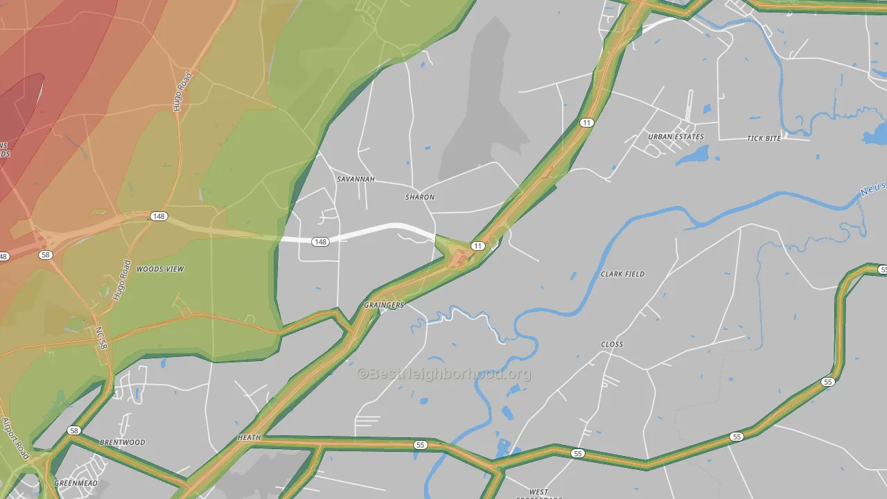 Graingers, NC Map of Noise Levels in Graingers