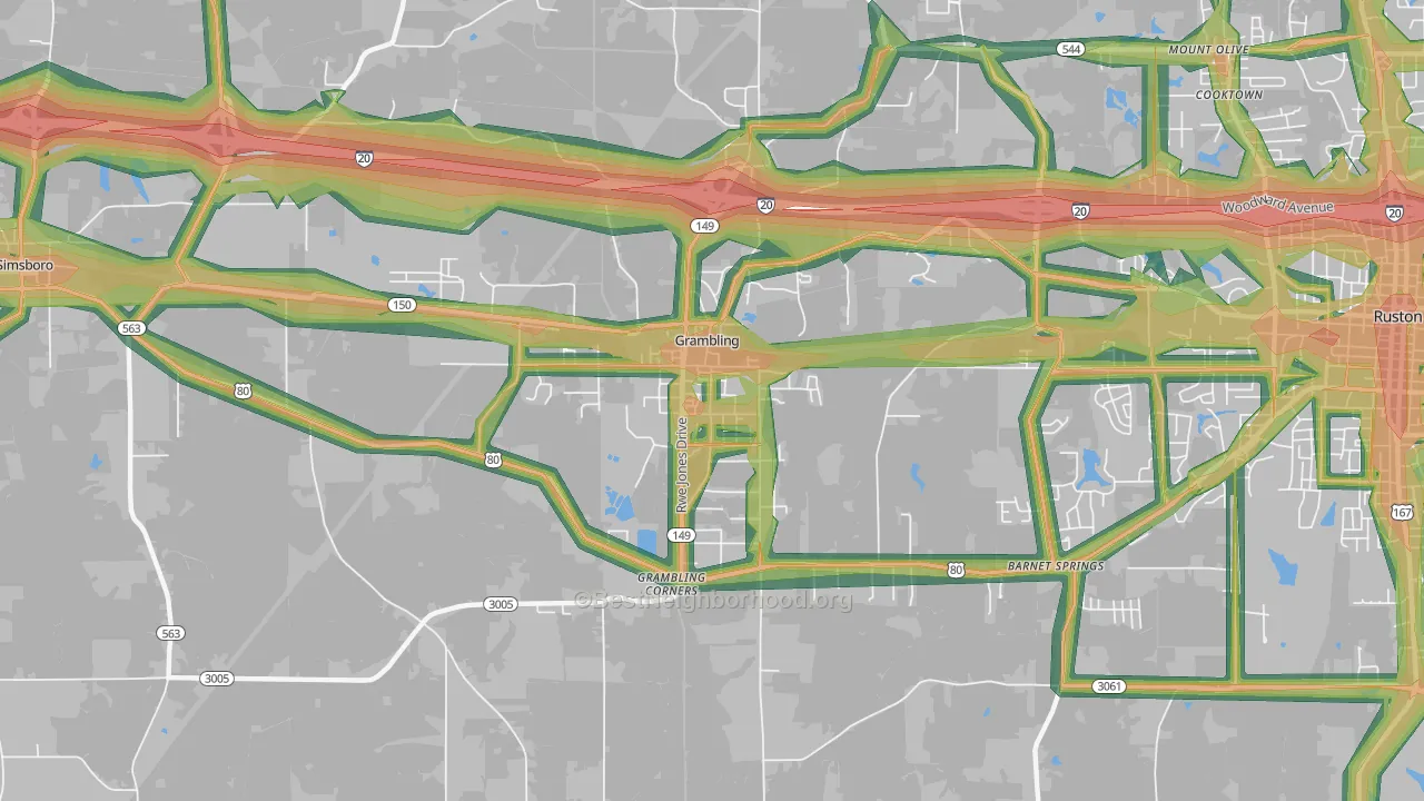 Grambling, LA Map of Noise Levels in Grambling