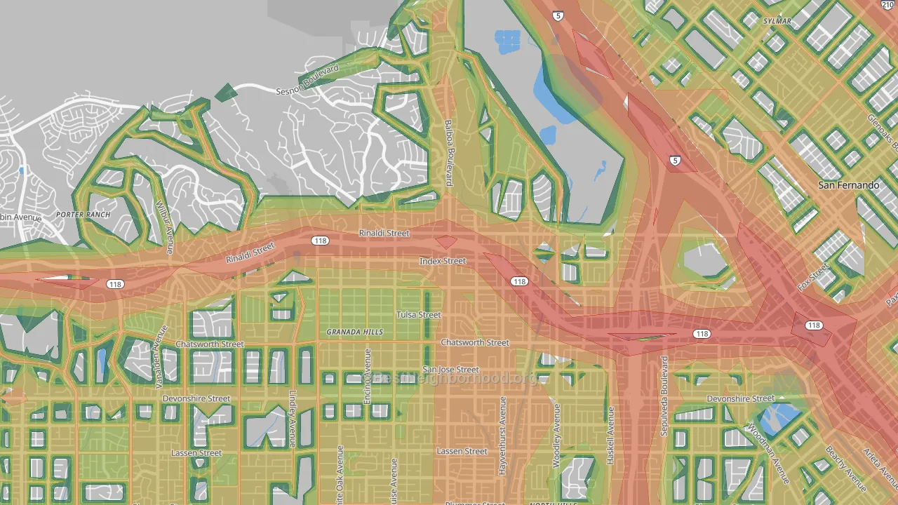 Granada Hills, CA Map of Noise Levels in Granada Hills
