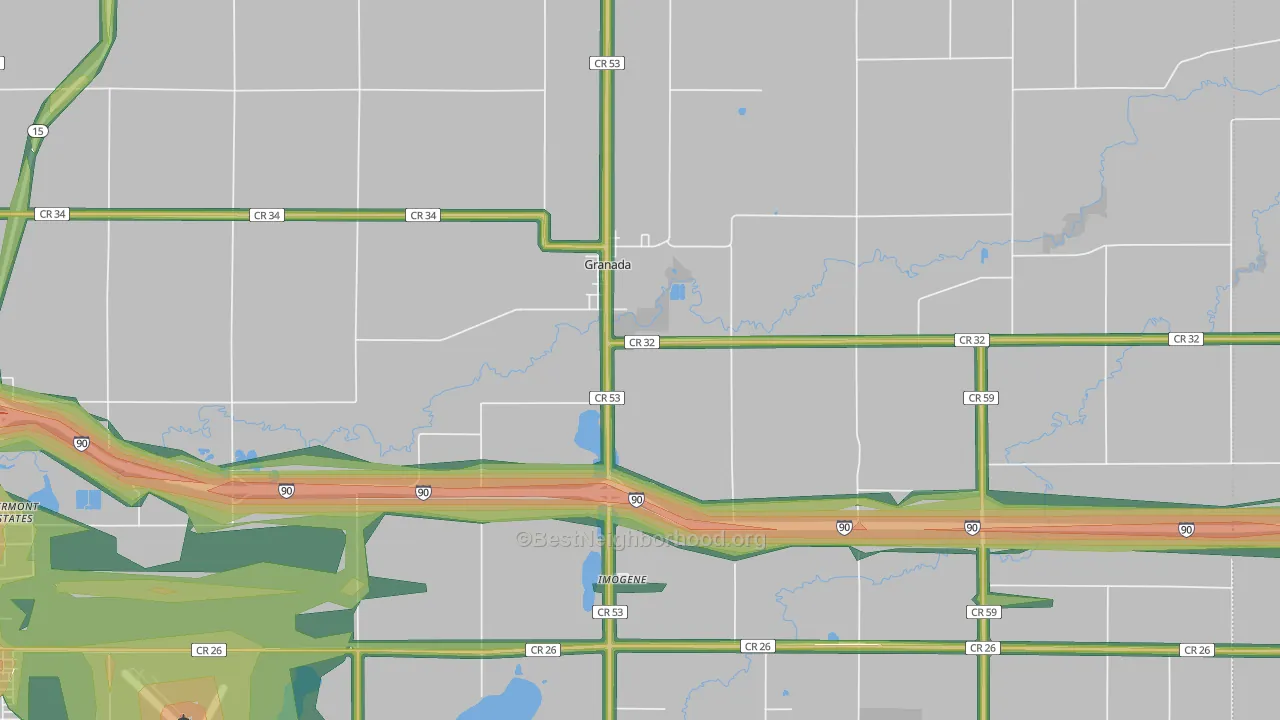 Granada, MN Map of Noise Levels in Granada
