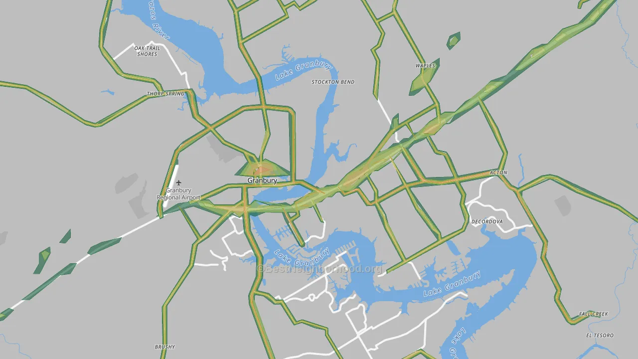 Granbury, TX Map of Noise Levels in Granbury