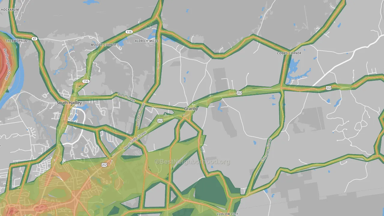Granby, MA Map of Noise Levels in Granby