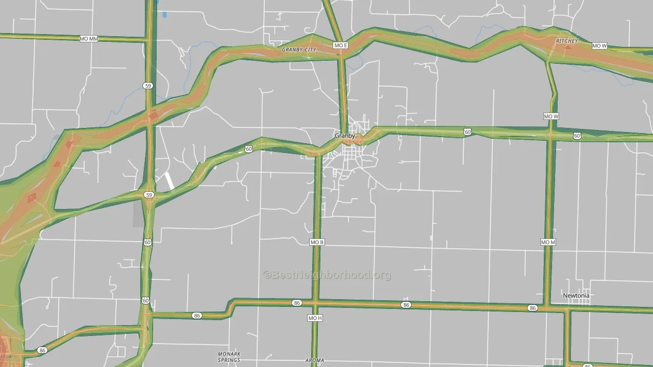 Granby, MO Map of Noise Levels in Granby