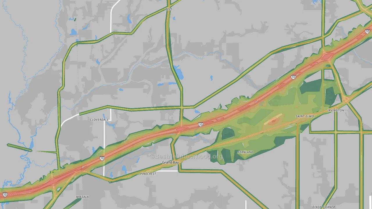 Grand Bay, AL Map of Noise Levels in Grand Bay