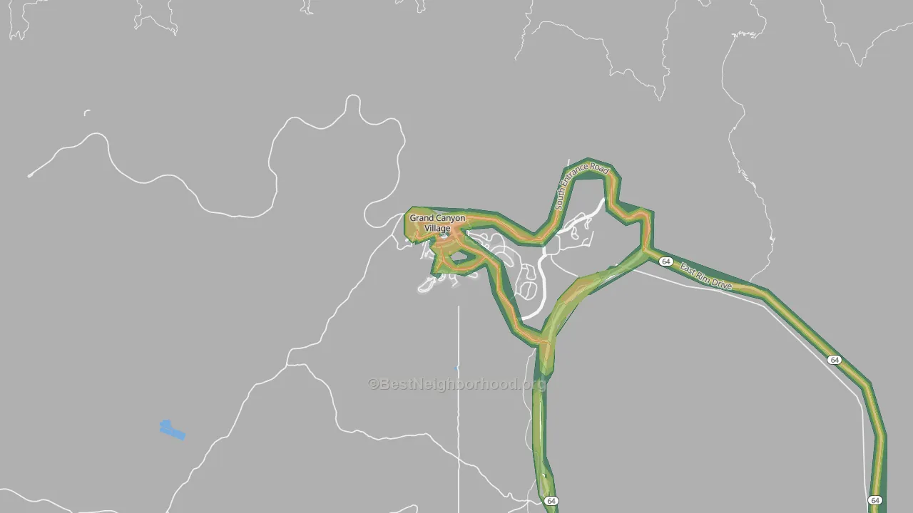 Grand Canyon Village, AZ Map of Noise Levels in Grand Canyon Village