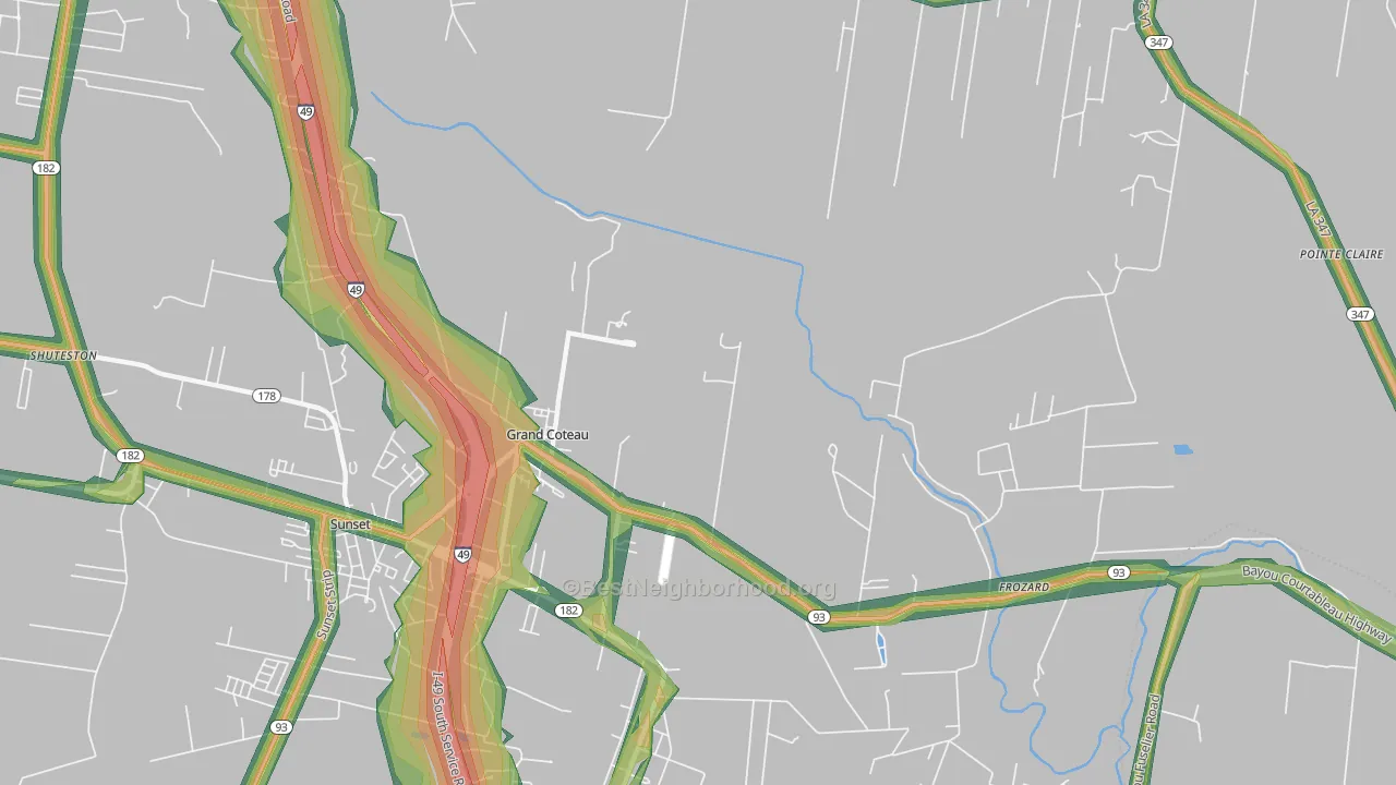 Grand Coteau, LA Map of Noise Levels in Grand Coteau