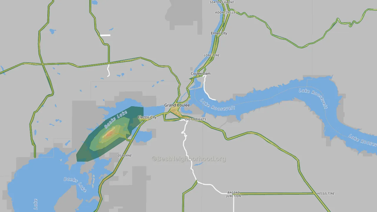 Grand Coulee, WA Map of Noise Levels in Grand Coulee