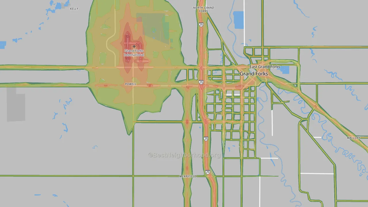 Grand Forks County, ND Map of Noise Levels in Grand Forks County