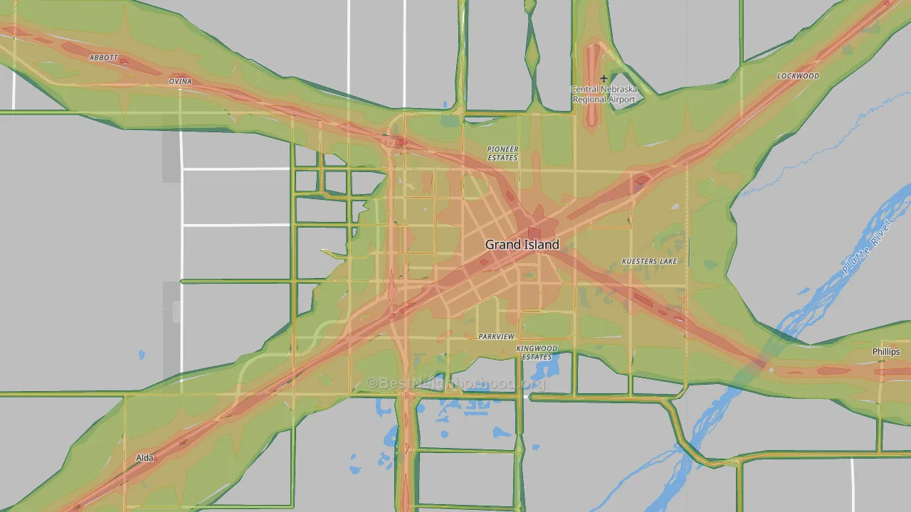 Grand Island, NE Map of Noise Levels in Grand Island