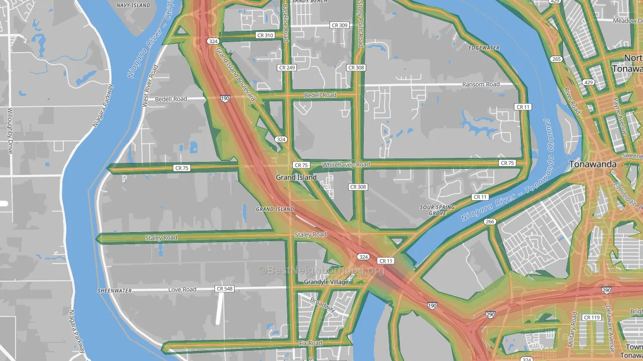 Grand Island, NY Map of Noise Levels in Grand Island
