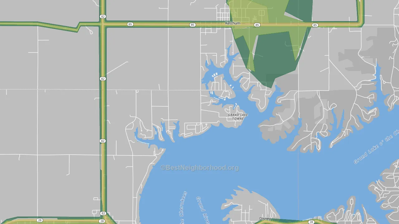 Grand Lake Towne, OK Map of Noise Levels in Grand Lake Towne
