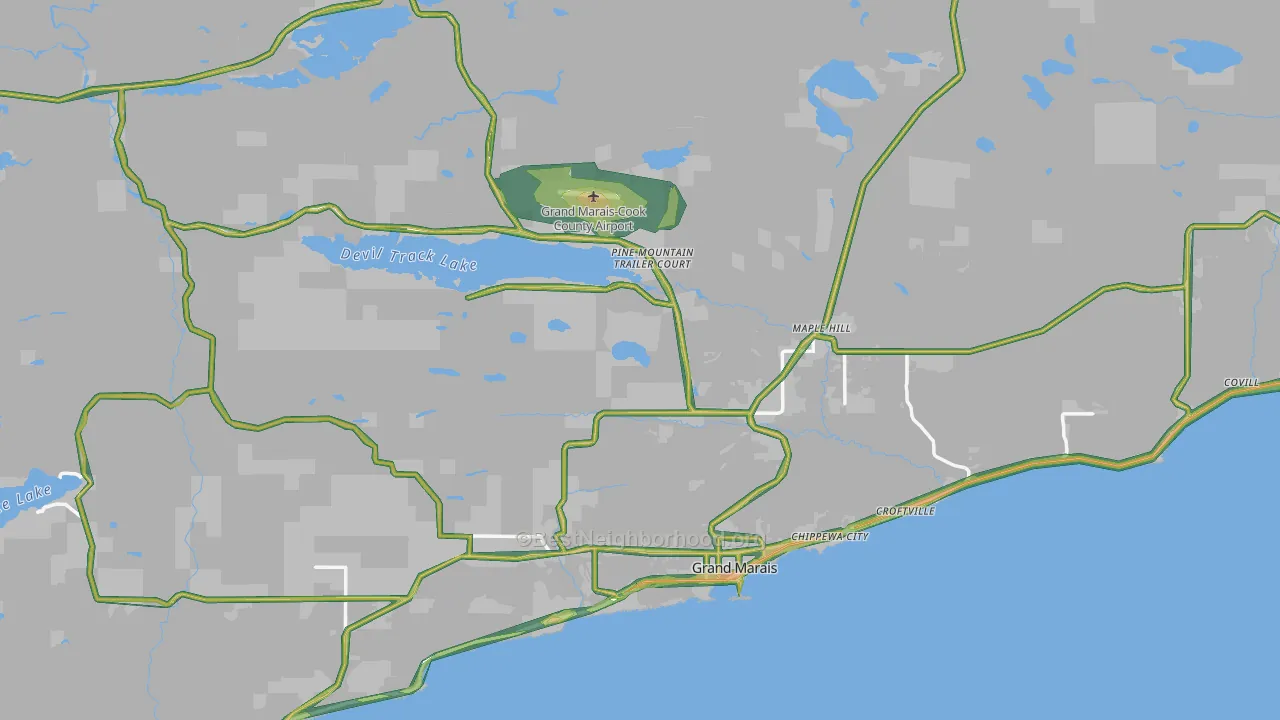 Grand Marais, MN Map of Noise Levels in Grand Marais