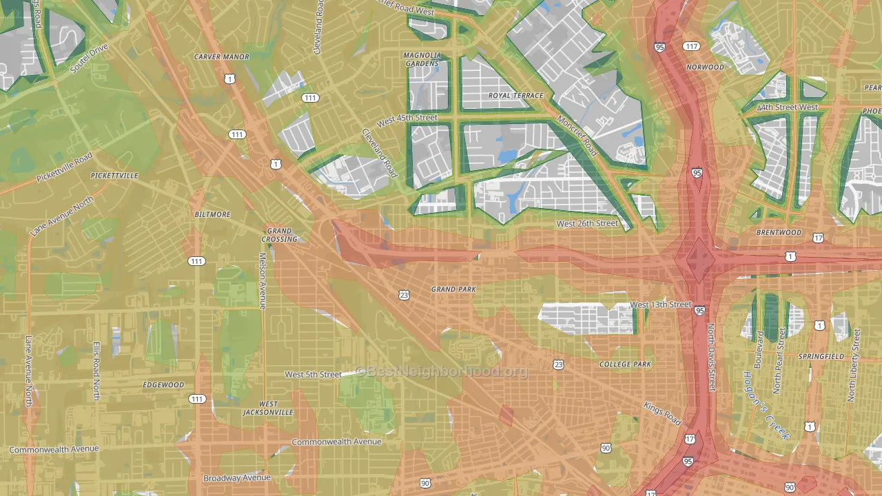 Grand Park, Jacksonville, FL Map of Noise Levels in Grand Park