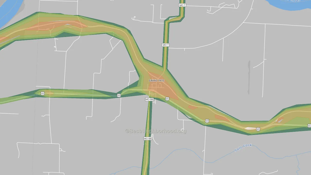 Grand Pass, MO Map of Noise Levels in Grand Pass