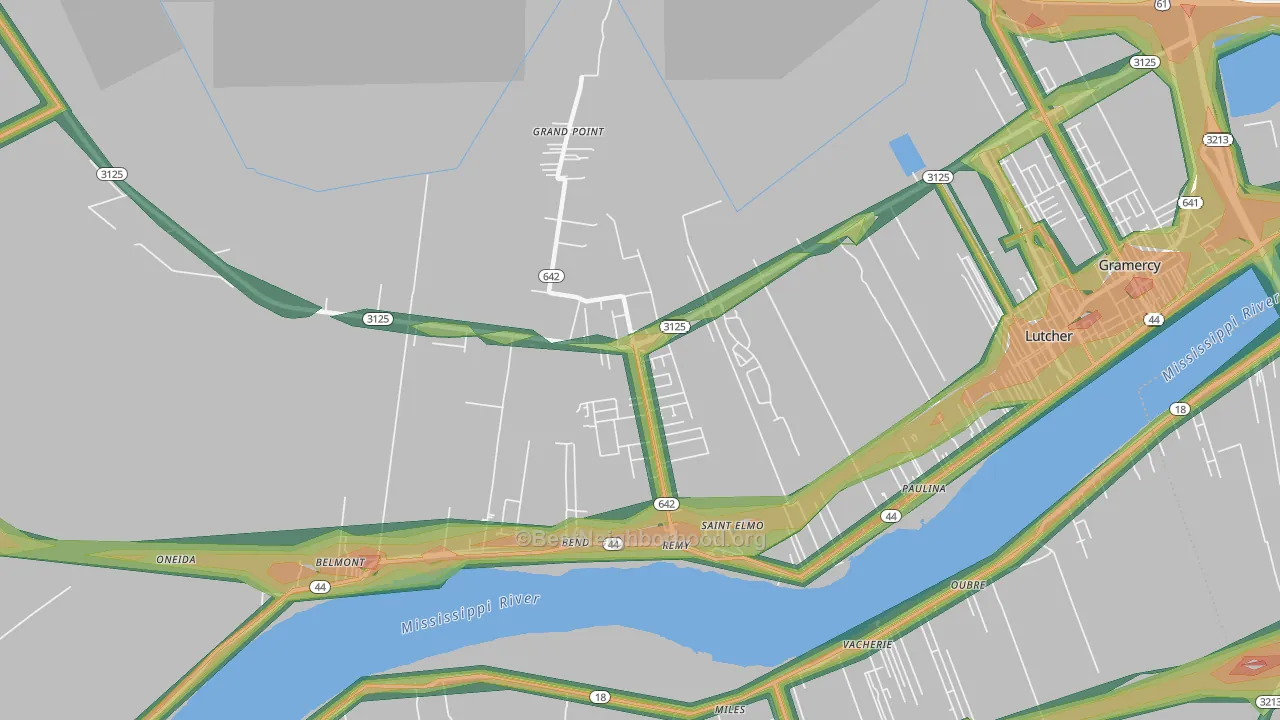 Grand Point, LA Map of Noise Levels in Grand Point