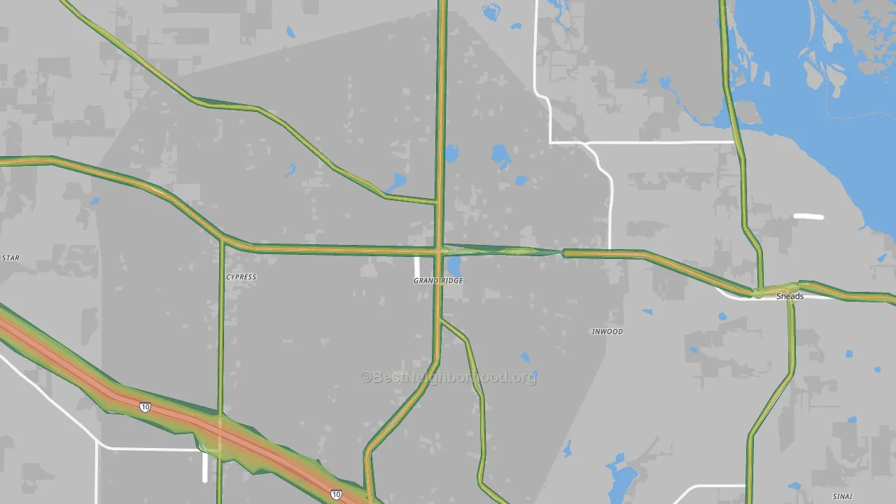 Grand Ridge, FL Map of Noise Levels in Grand Ridge