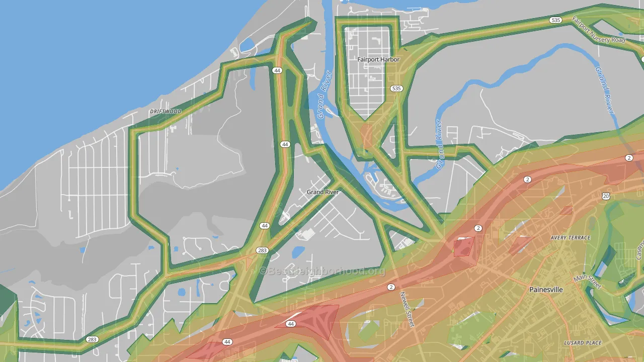 Grand River, OH Map of Noise Levels in Grand River