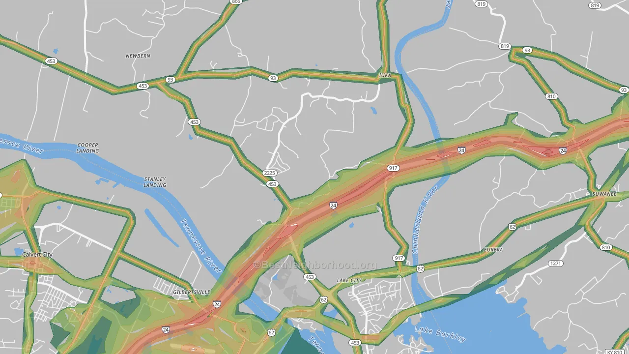 Grand Rivers, KY Map of Noise Levels in Grand Rivers