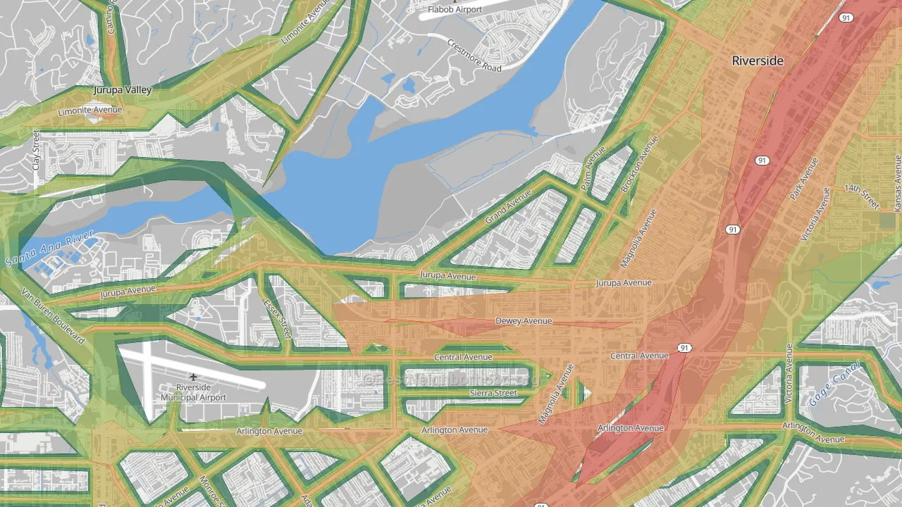 Grand, Riverside, CA Map of Noise Levels in Grand