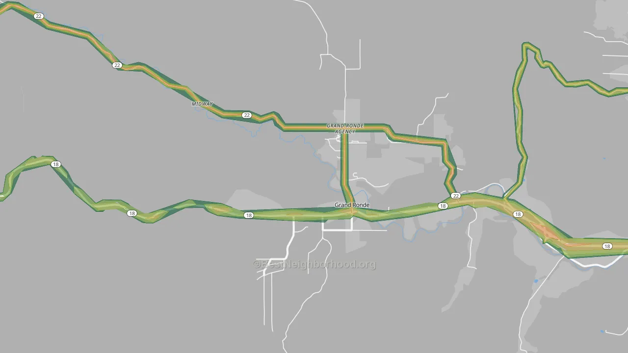 Grand Ronde, OR Map of Noise Levels in Grand Ronde