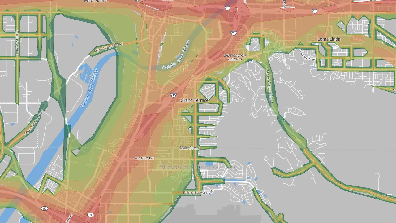 Grand Terrace, CA Map of Noise Levels in Grand Terrace