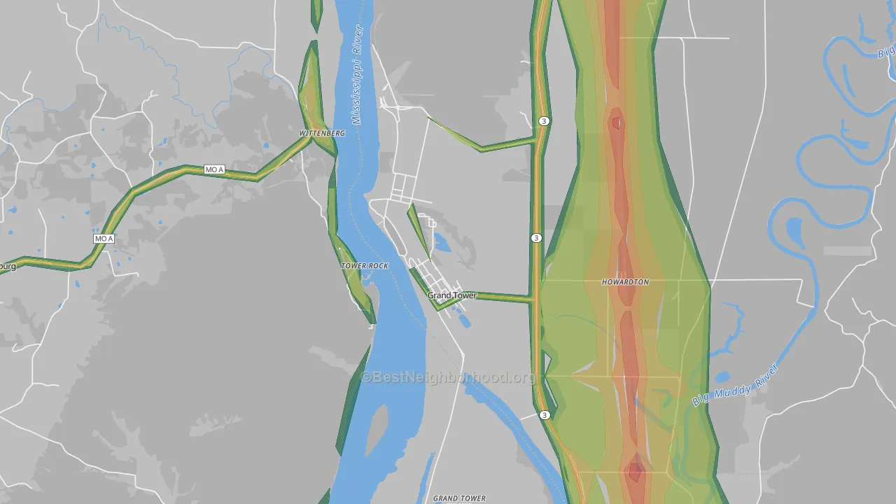 Grand Tower, IL Map of Noise Levels in Grand Tower