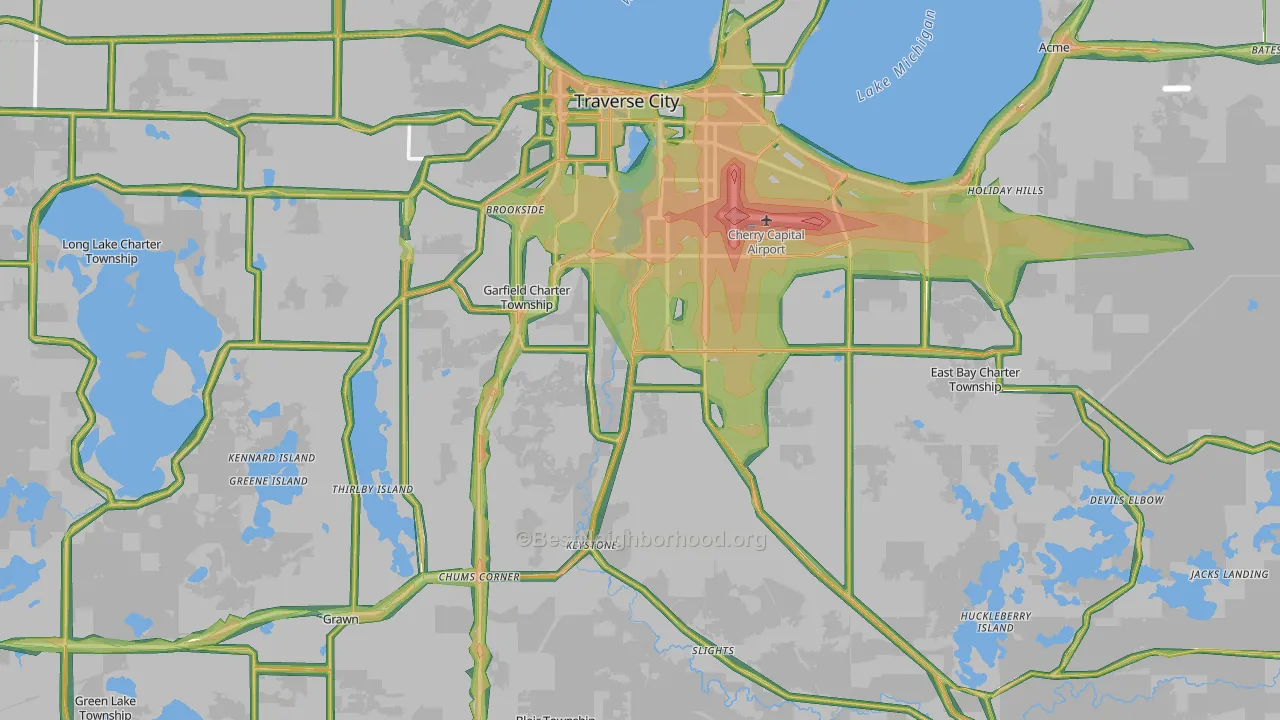 Grand Traverse County, MI Map of Noise Levels in Grand Traverse County