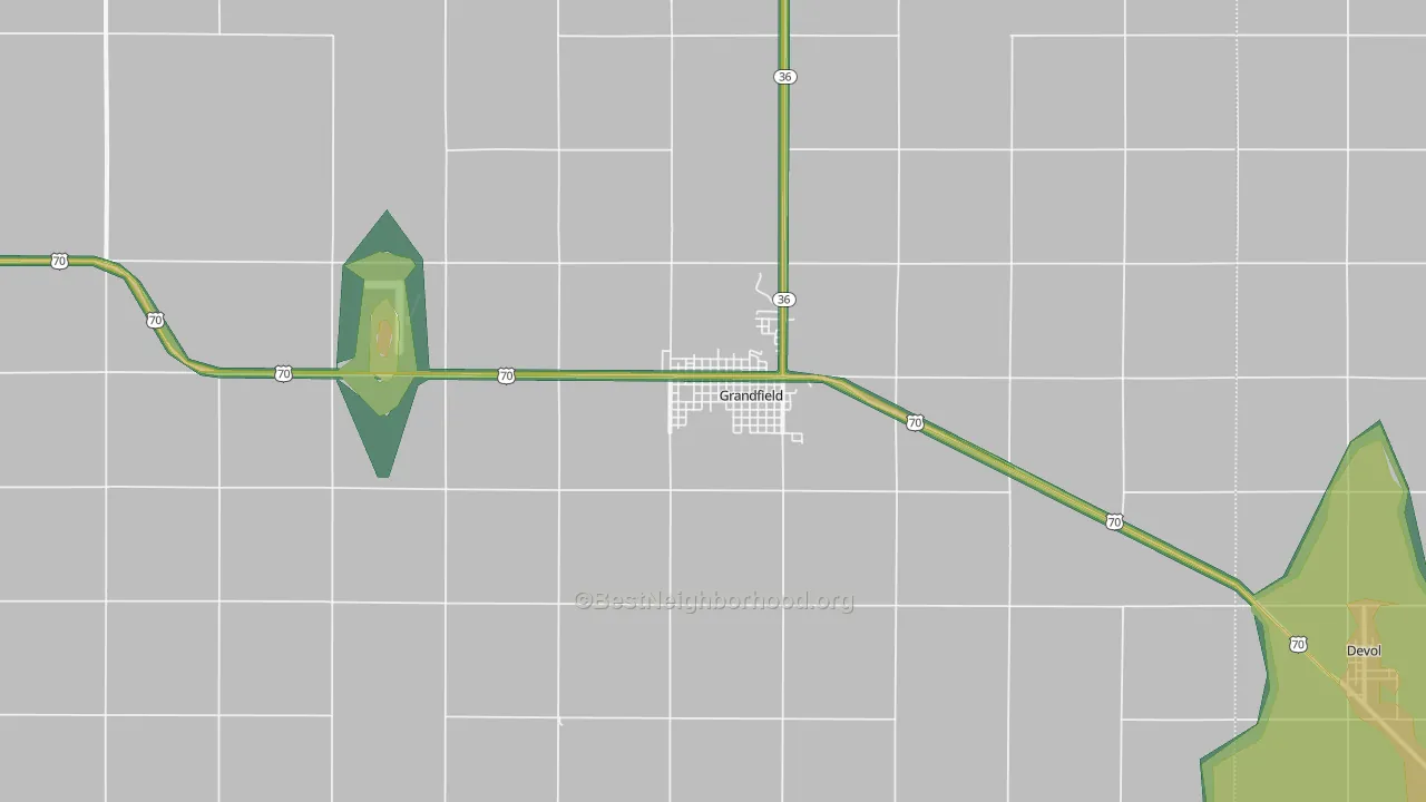 Grandfield, OK Map of Noise Levels in Grandfield