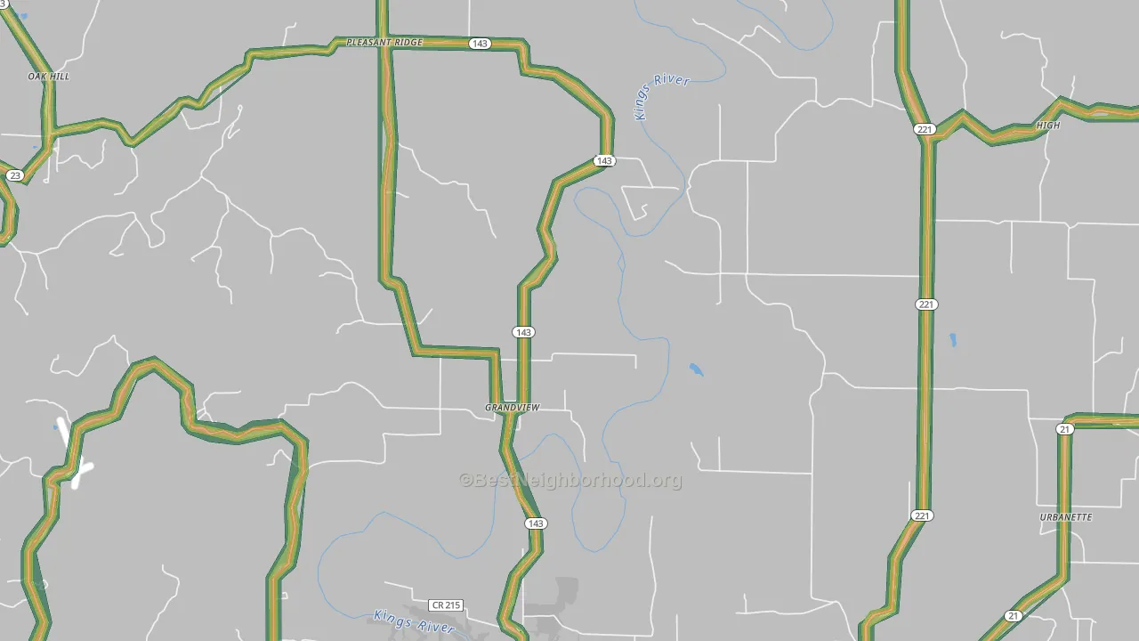Grandview, AR Map of Noise Levels in Grandview