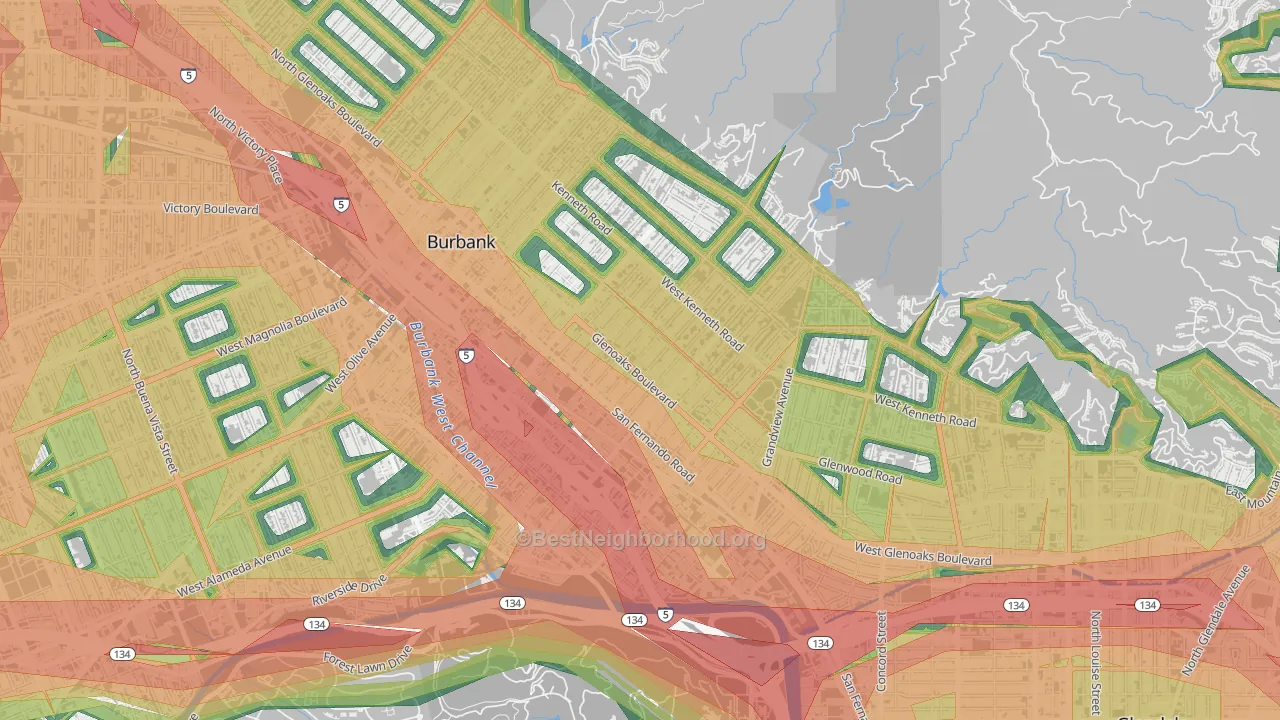 Grandview, Glendale, CA Map of Noise Levels in Grandview
