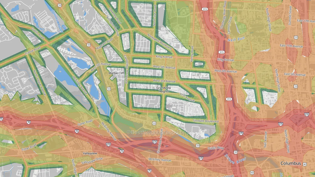 Grandview Heights, OH Map of Noise Levels in Grandview Heights