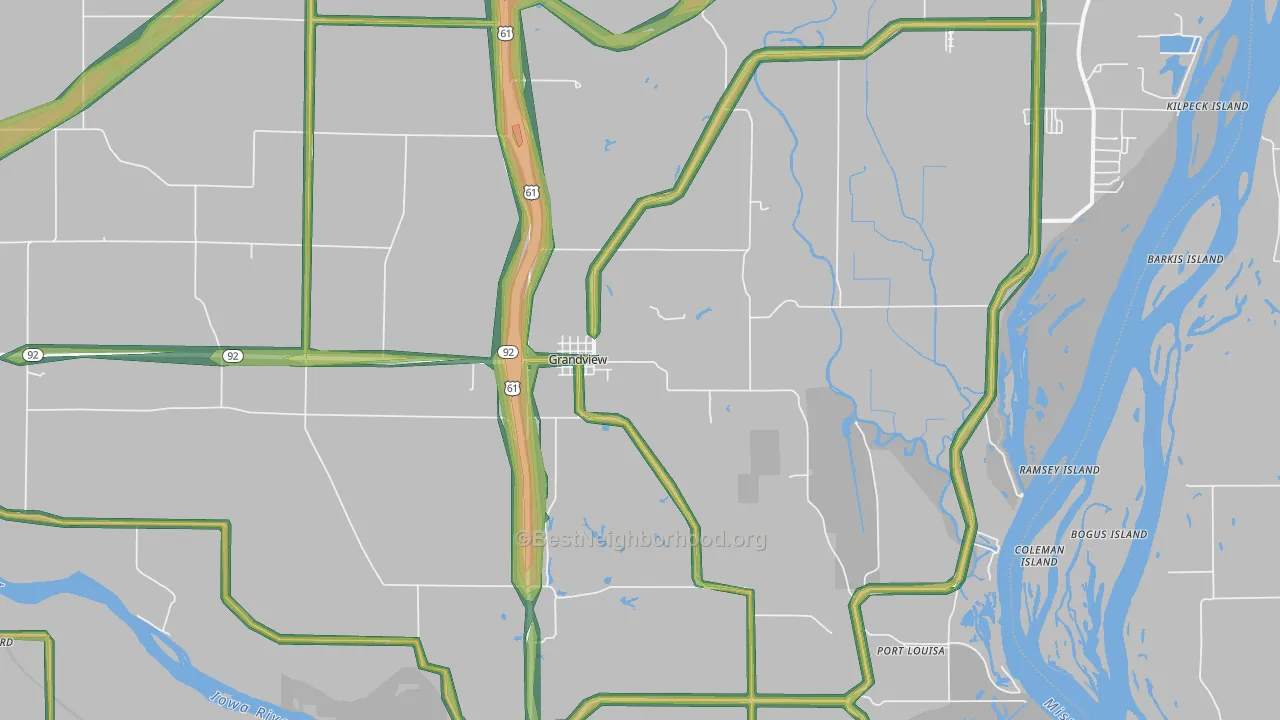 Grandview, IA Map of Noise Levels in Grandview