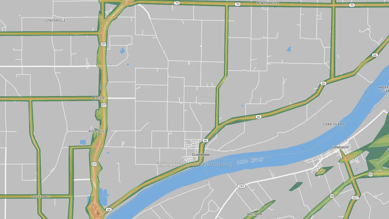 Grandview, IN Map of Noise Levels in Grandview