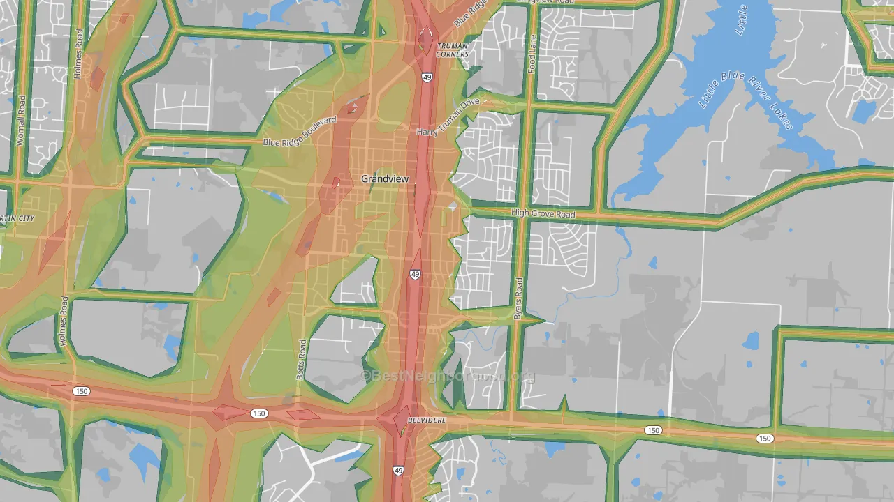 Grandview, MO Map of Noise Levels in Grandview