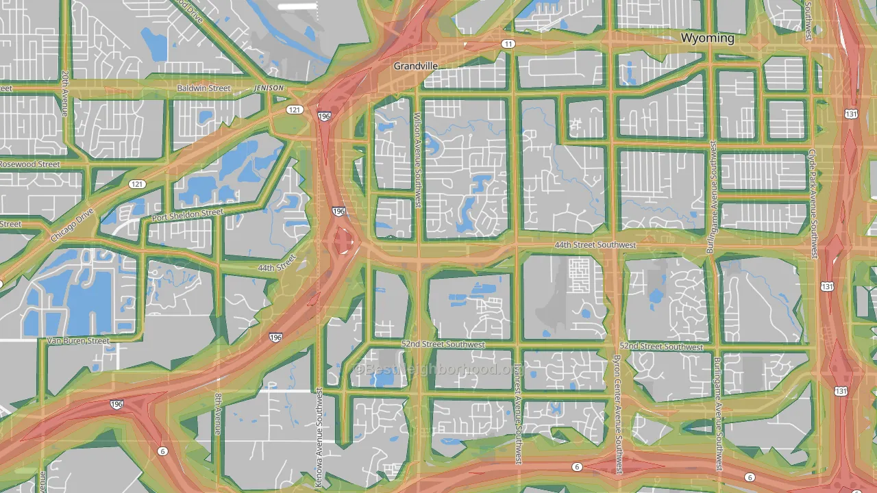 Grandville, MI Map of Noise Levels in Grandville