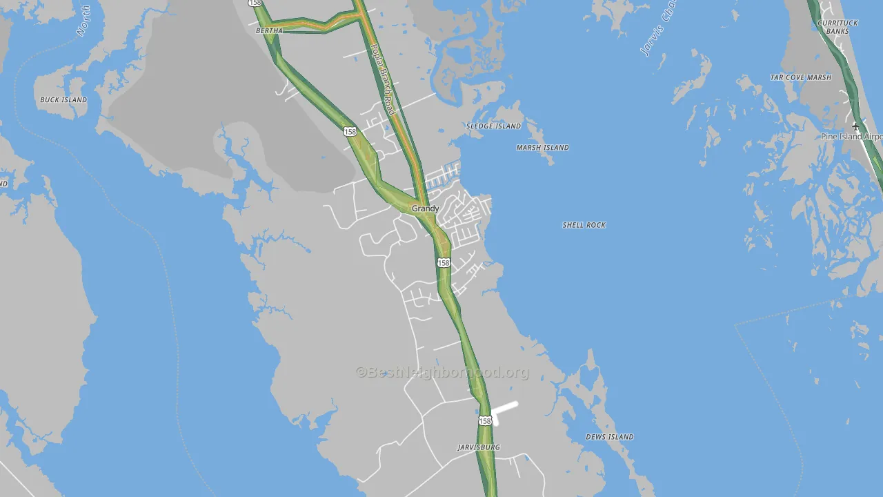 Grandy, NC Map of Noise Levels in Grandy