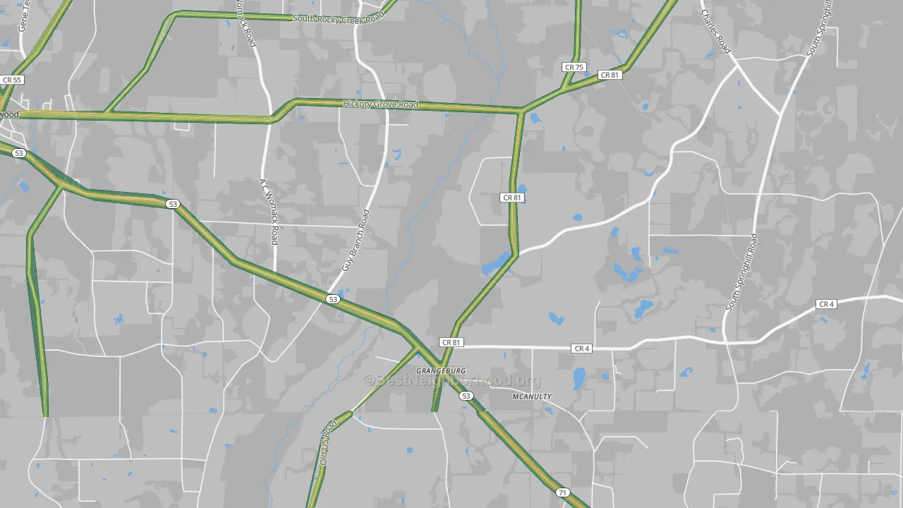 Grangeburg, AL Map of Noise Levels in Grangeburg