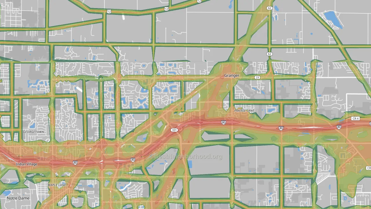 Granger, IN Map of Noise Levels in Granger