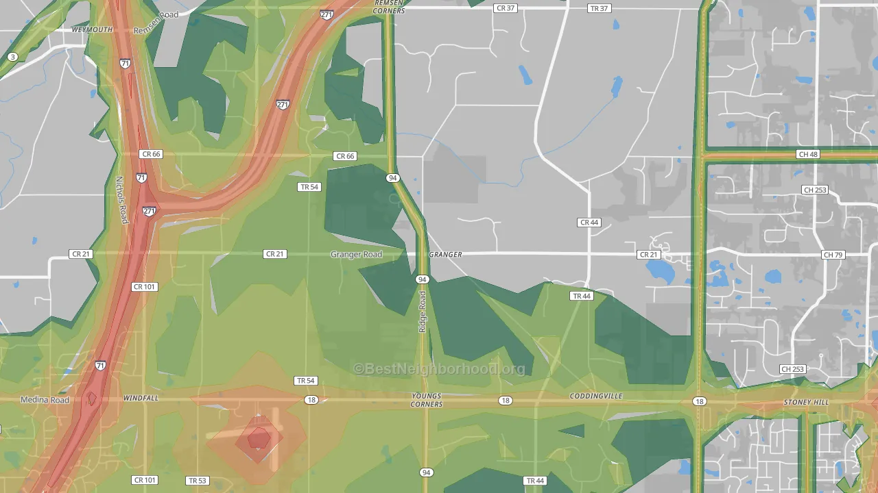 Granger, OH Map of Noise Levels in Granger