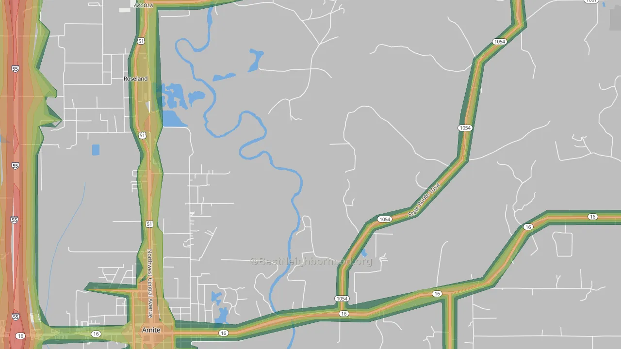 Grangeville, LA Map of Noise Levels in Grangeville