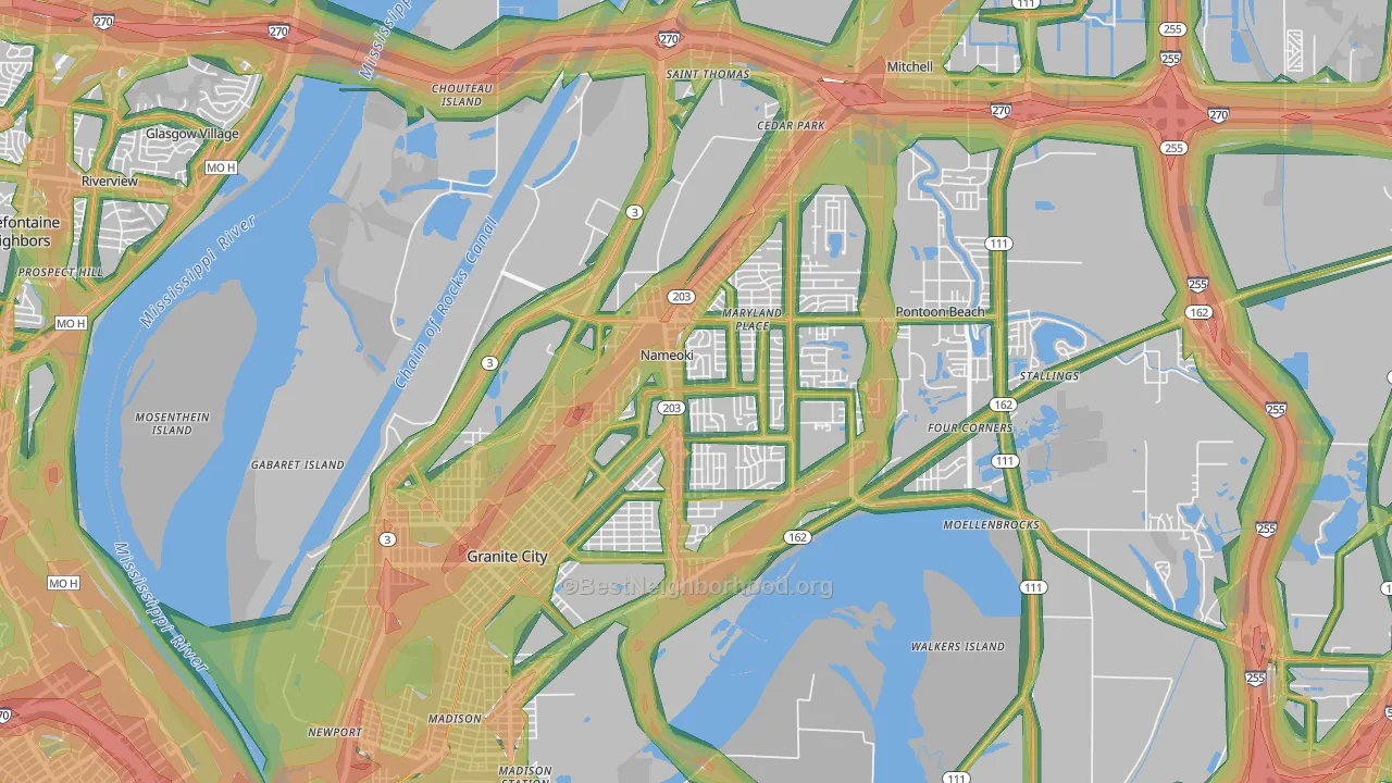Granite City, IL Map of Noise Levels in Granite City