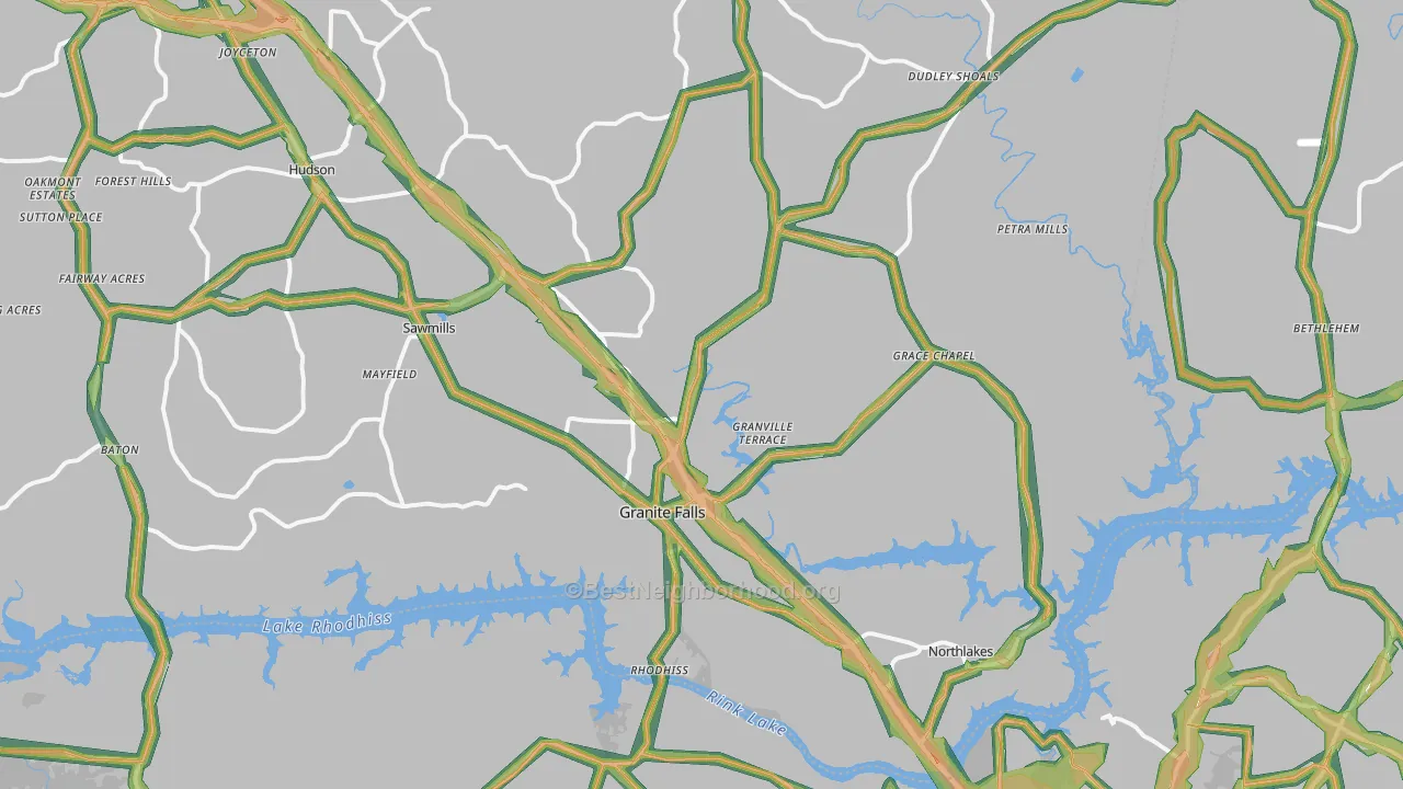 Granite Falls, NC Map of Noise Levels in Granite Falls