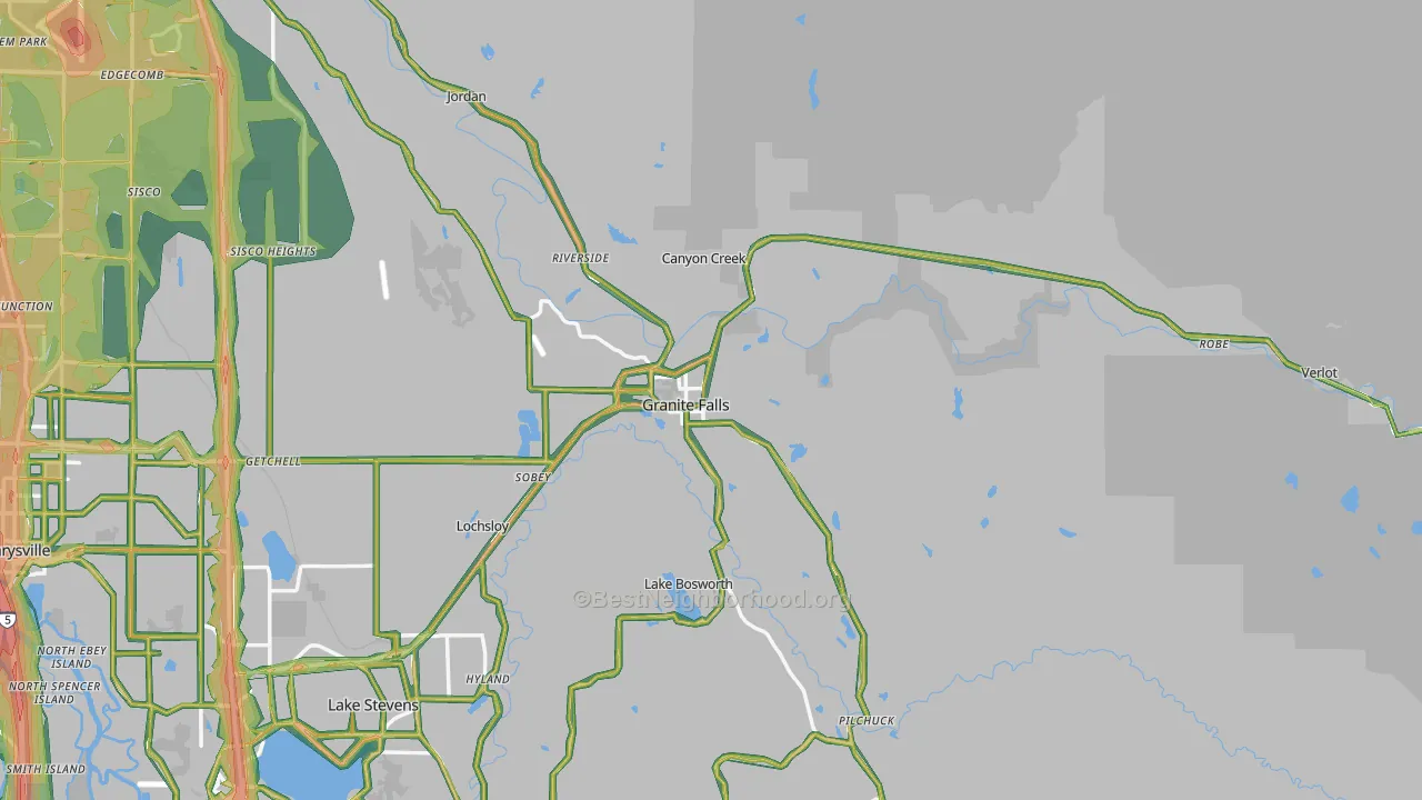 Granite Falls, WA Map of Noise Levels in Granite Falls