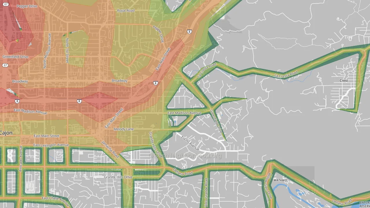 Granite Hills, El Cajon, CA Map of Noise Levels in Granite Hills