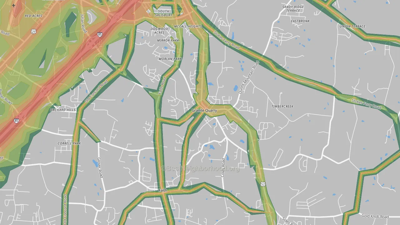 Granite Quarry, NC Map of Noise Levels in Granite Quarry