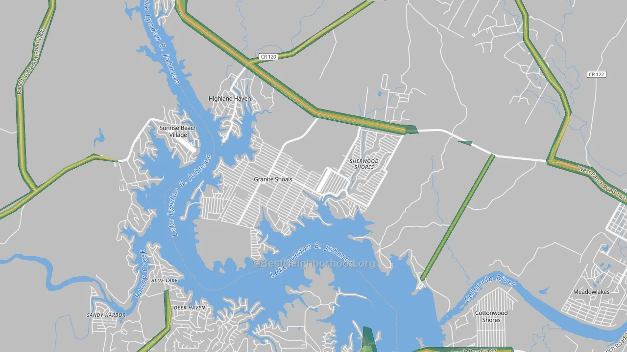 Granite Shoals, TX Map of Noise Levels in Granite Shoals