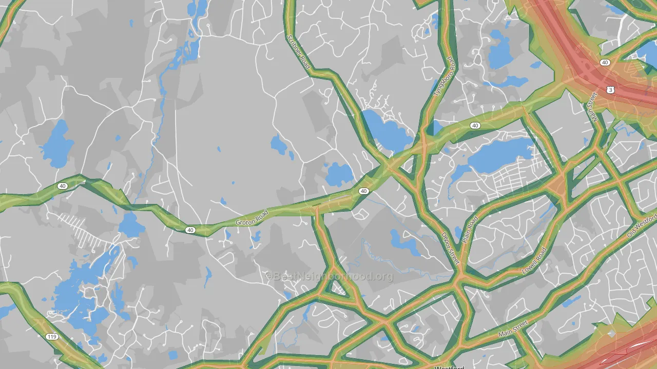 Graniteville, MA Map of Noise Levels in Graniteville