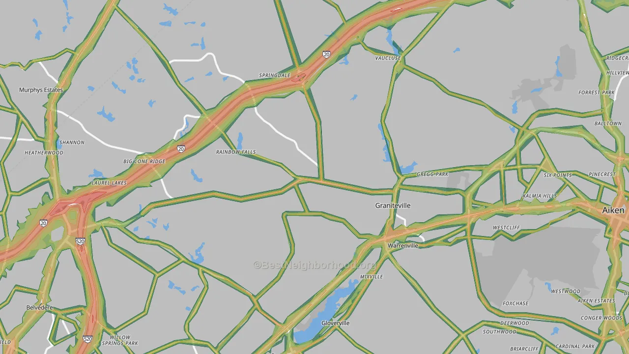 Graniteville, SC Map of Noise Levels in Graniteville